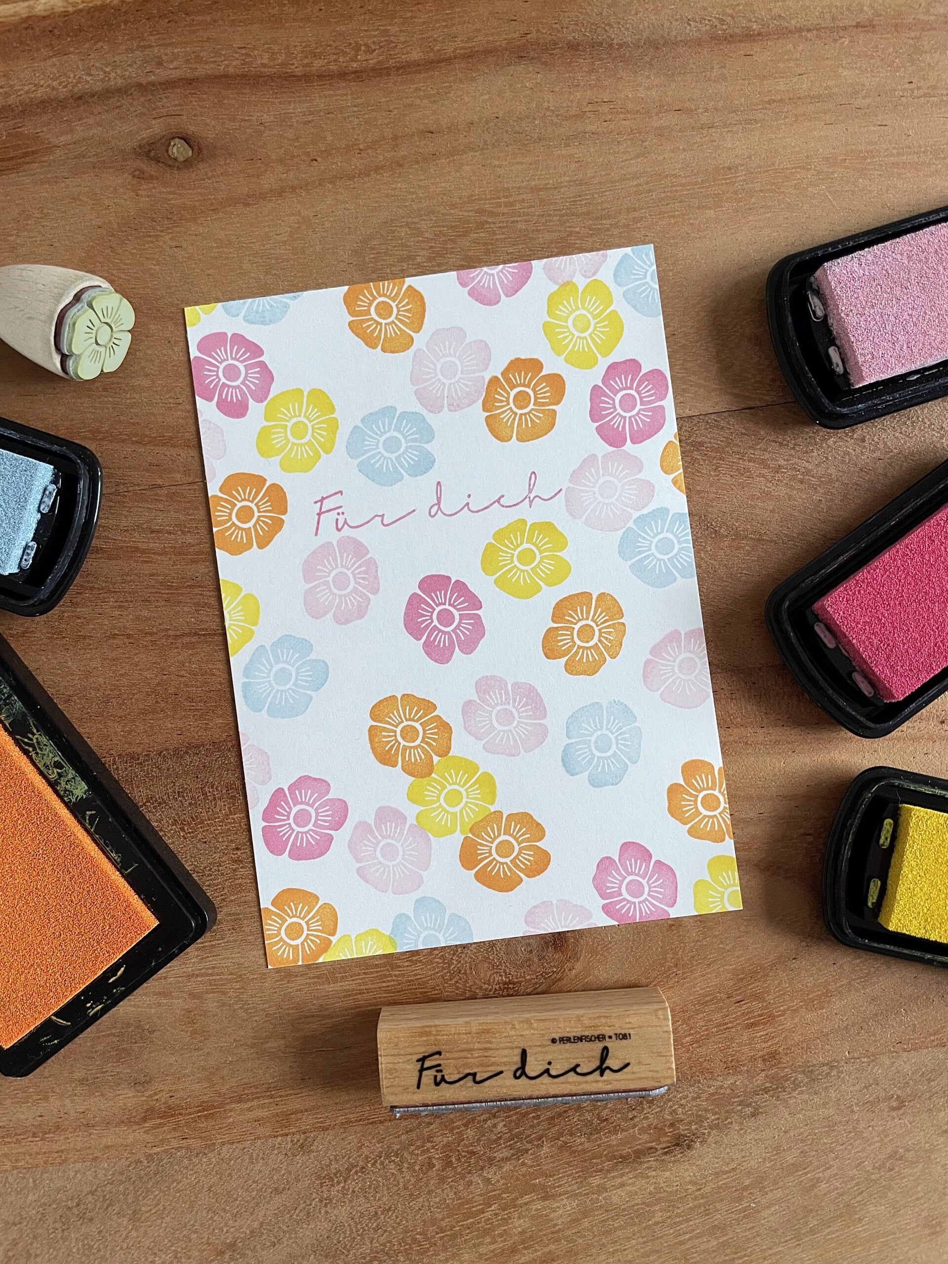 Handgestempelte Grusskarte - Für dich