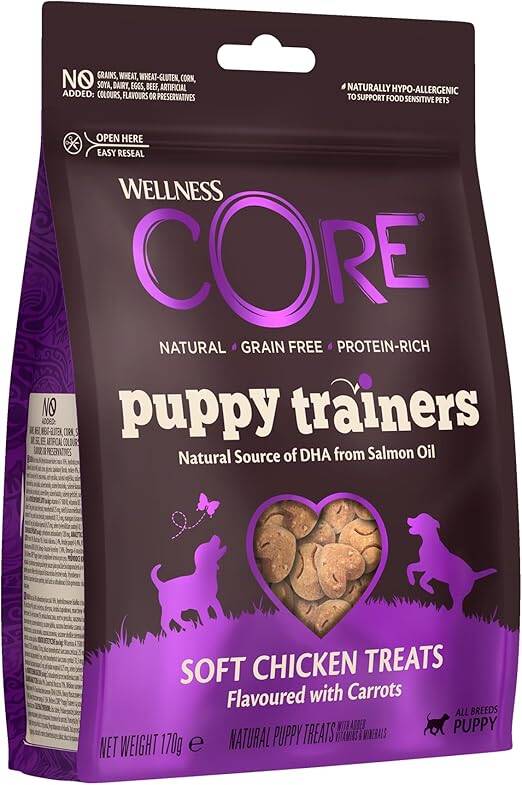 🔥 Wellness CORE Puppy Trainers 170 g!  Miękkie przysmaki dla szczeniąt z kurczakiem i marchewką 🐶 Bezzbożowa receptura, wysoka zawartość mięsa i idealny rozmiar do treningu psa