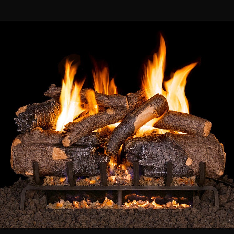 18" Charred American Oak Vented Log Set/ G31 Three Tiered Burner- Peterson Real Fyre Electronic Pilot with On/Off Remote