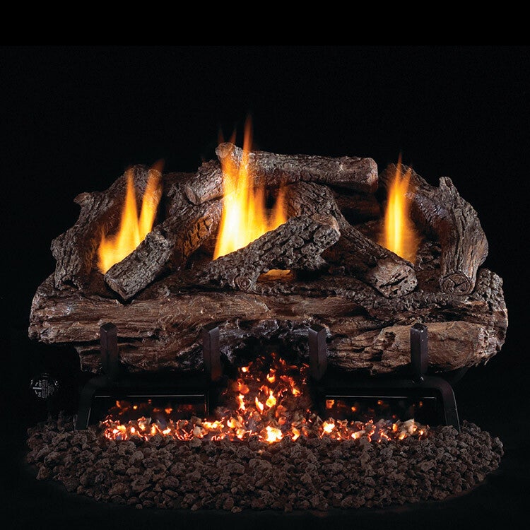 24" Charred Aged Split Oak Vent Free Log/ G10 ANSI Certified Burner- Peterson Real Fyre Electronic Pilot