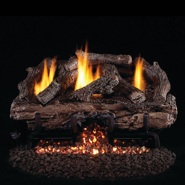 24" Charred Aged Split Oak Vent Free Log/ G10 ANSI Certified Burner- Peterson Real Fyre Electronic Pilot