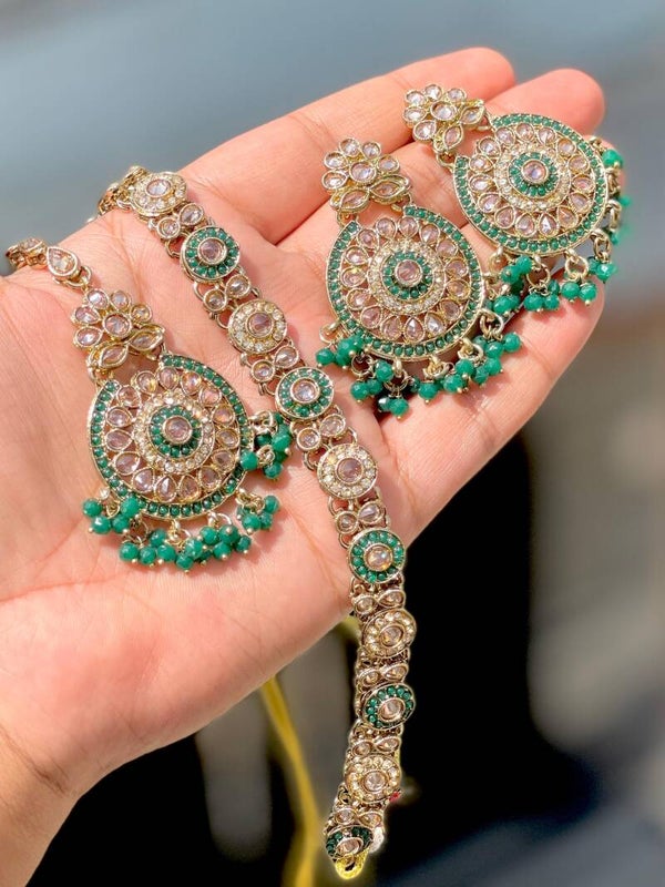 Beautiful Premium Quality Reverse Ad Stone Work Necklace With Beautiful Earrings And tikka set