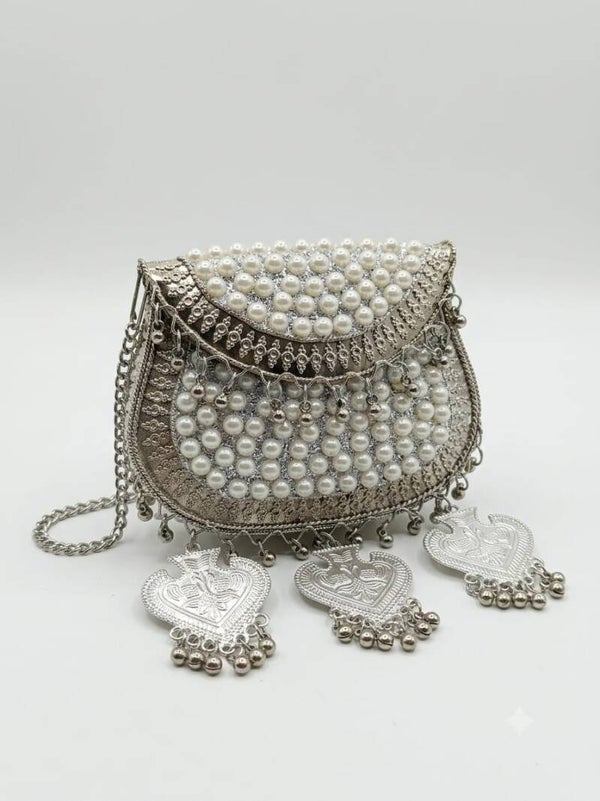 Pearl work brass mini Kundan Clutches with Danglers*