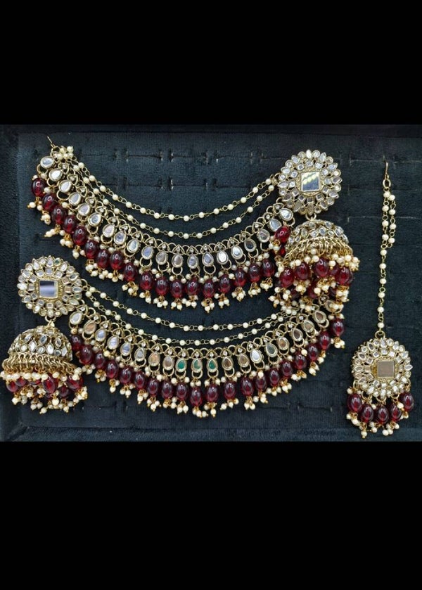 Kundan & Pearl bahubali jhumka set in vibrant colours