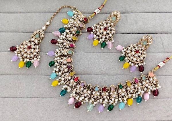 Antique Gold Kundan set in varies colours
