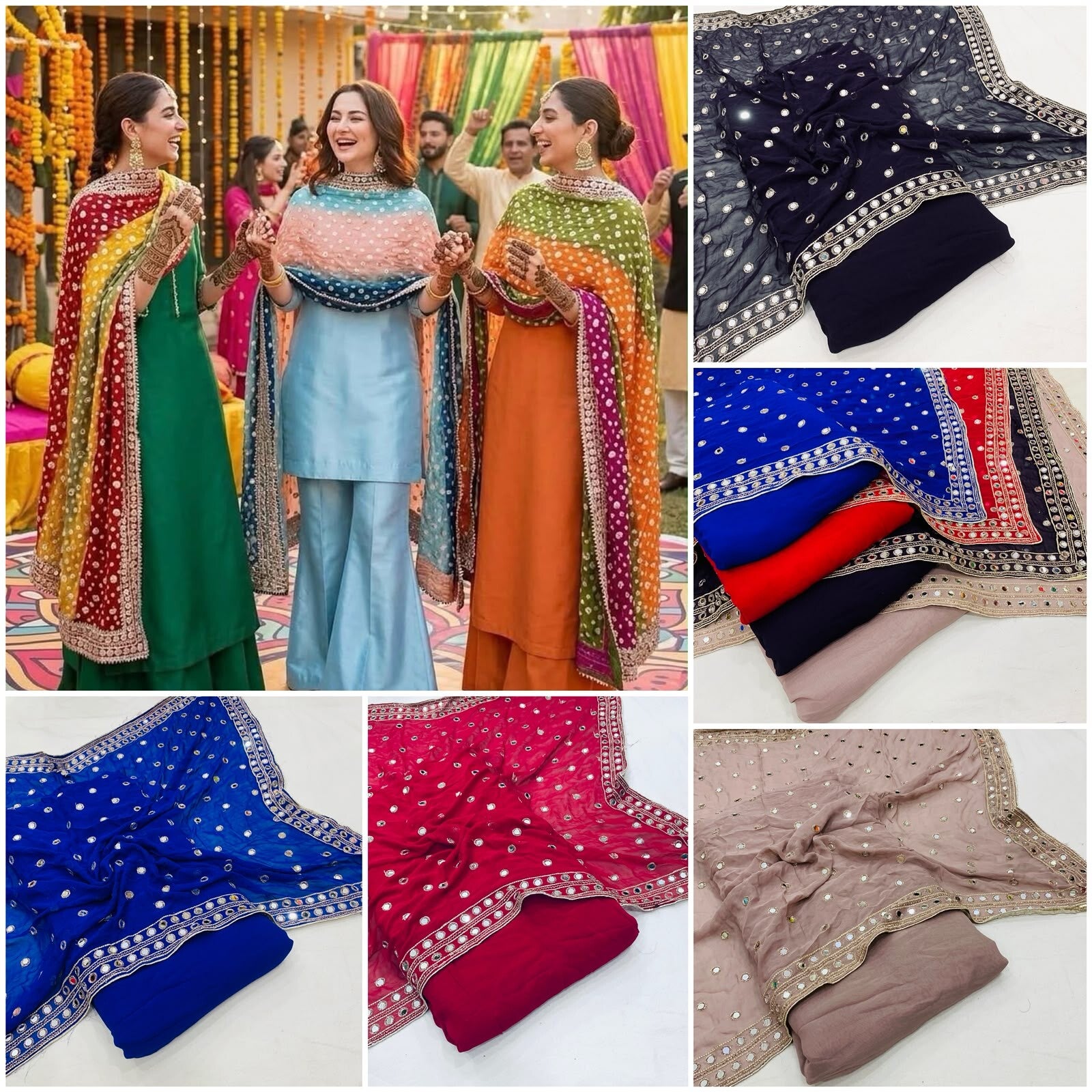 Pure viscose georget plain matching 6 meters all over fabric withPure viscose georget original mirorr sequin cutdana handwork dupatta