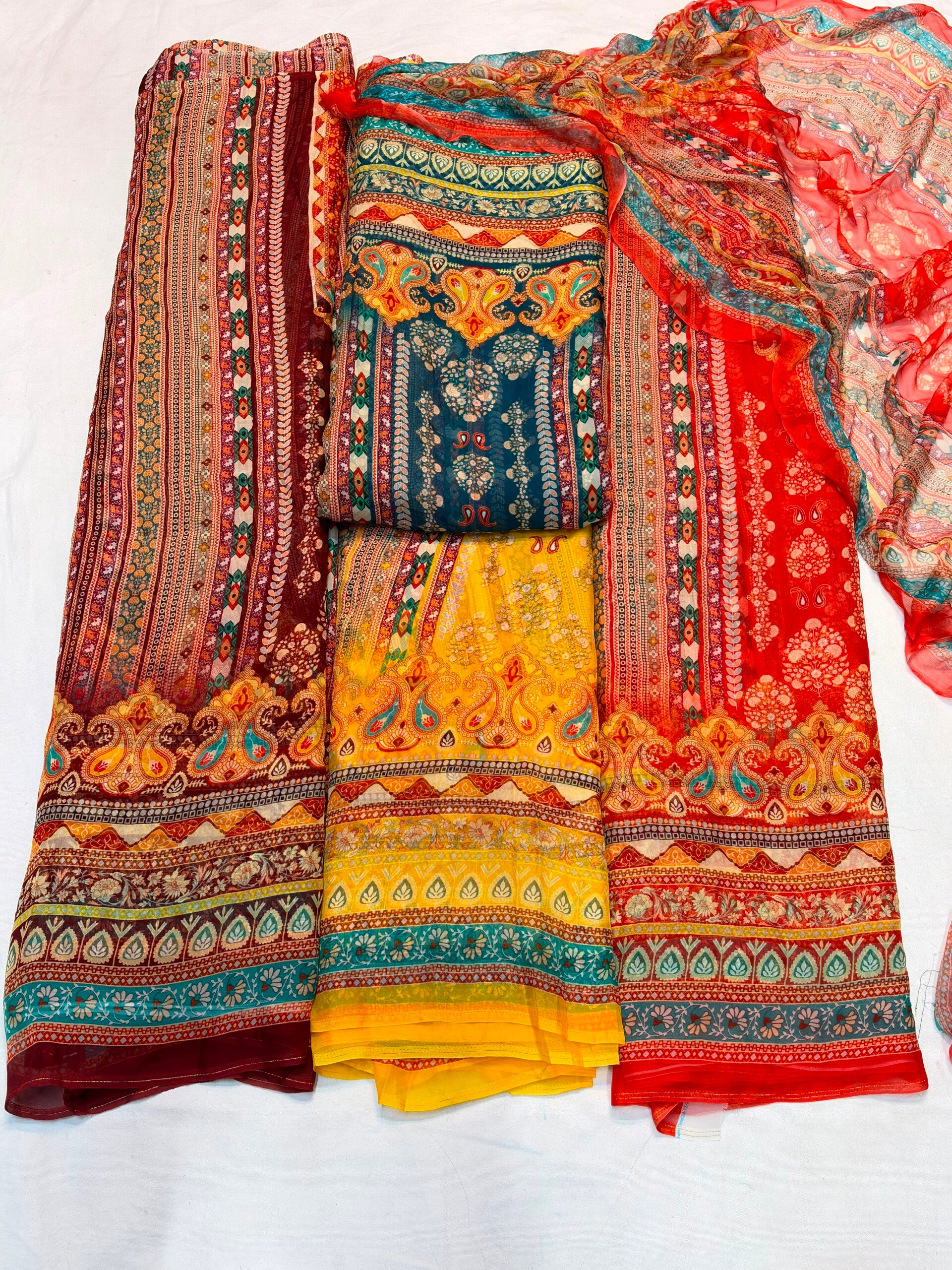 premium organza digital print fabric complemented by a matching pure chiffon digital print dupatta.