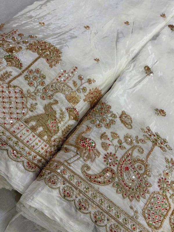 Pure dyble netural crape Big 54" panna Top dupatta combo Cut dana handwark Mina embroiderey wark Daman Lehnga, Sharara, Garara, Salwar suit