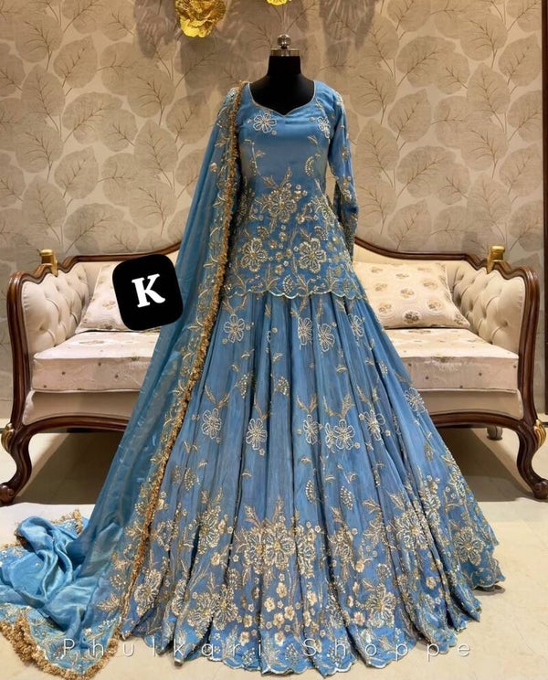 Launching a beautiful design ,New article  Totally handwork  Fully Handwork   Heavy shirt full heavy handwork   Heavy Bottom fully Handwork.  Chinon duppta full heavy handwork with fourside