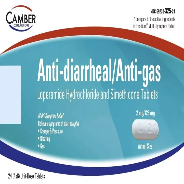 CAMBER PHARMACEUTICALS, INC  Camber Loperamide and Simethicone Multi-Symptom Tablets, Anti-Diarrheal and Anti-Gas, 24 Count