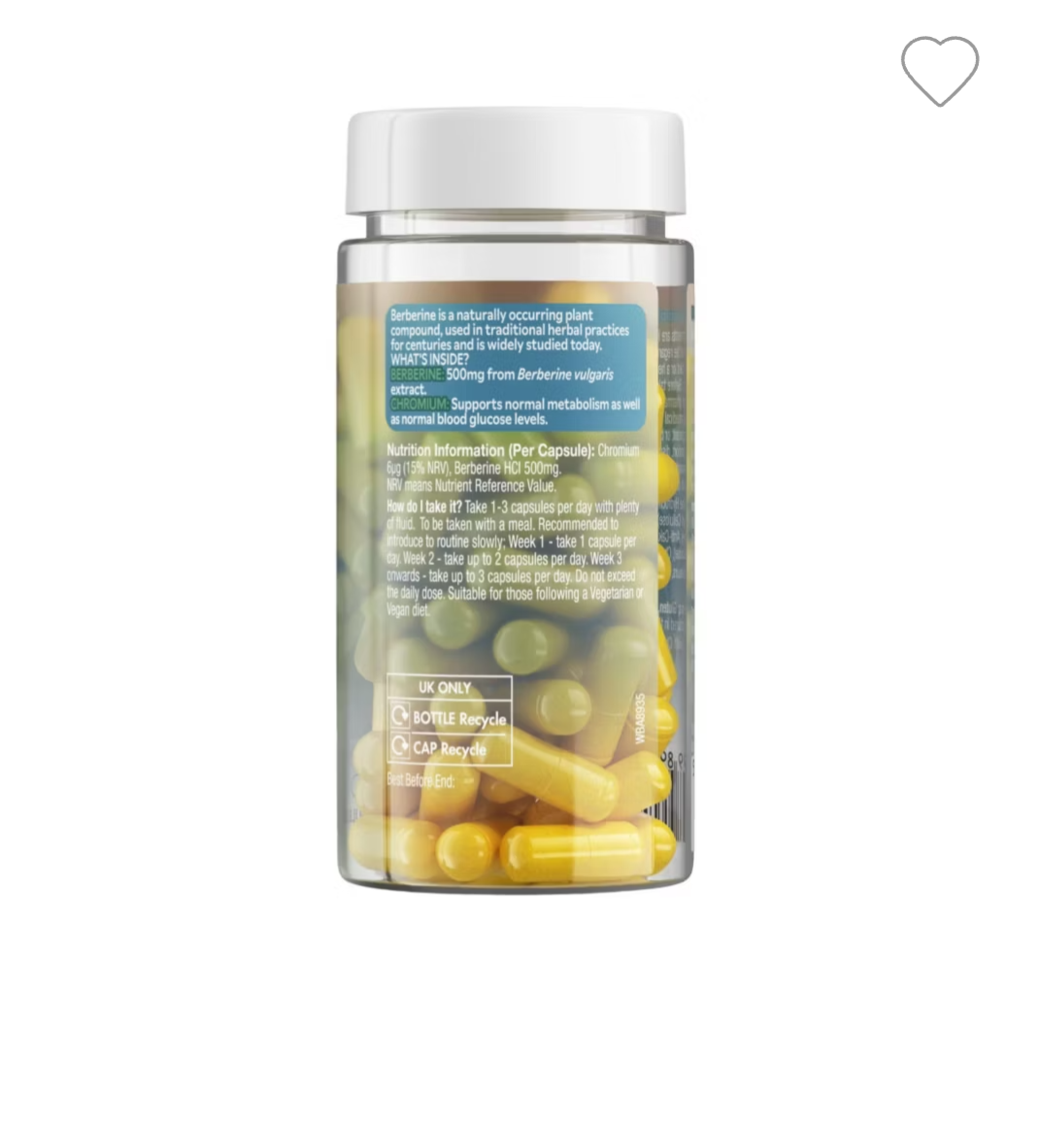 Berberine HCl Extract with Chromium Food Supplement, 60 Capsules