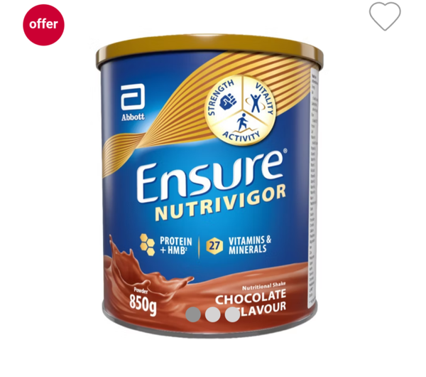 Ensure NutriVigor, 850g, Chocolate Flavour Nutritional Shake, With Protein & 27 Vitamins & Minerals