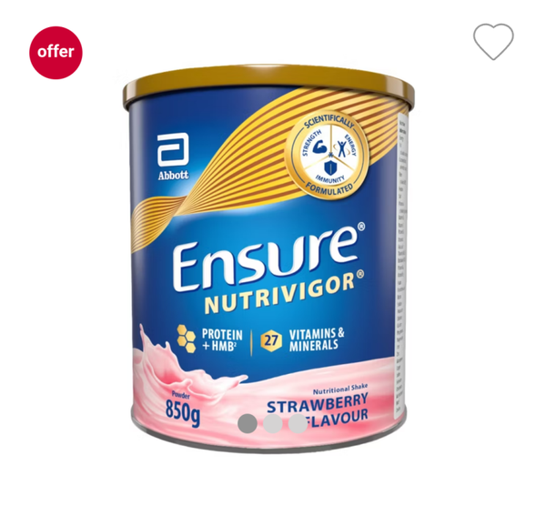 Ensure NutriVigor, 850g, Strawberry Flavour Nutritional Shake, With Protein & 27 Vitamins & Minerals