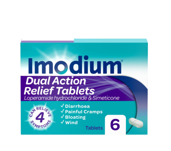 Imodium Dual Action, Diarrhoea Relief (6 Tablets), Helps Restore Gut to Natural