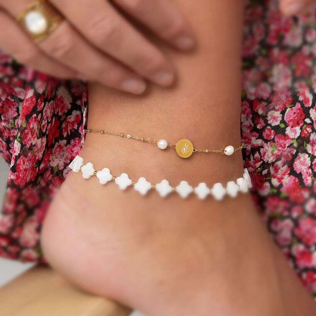 Enkelbandje bedel en parels