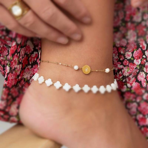 Enkelbandje bedel en parels