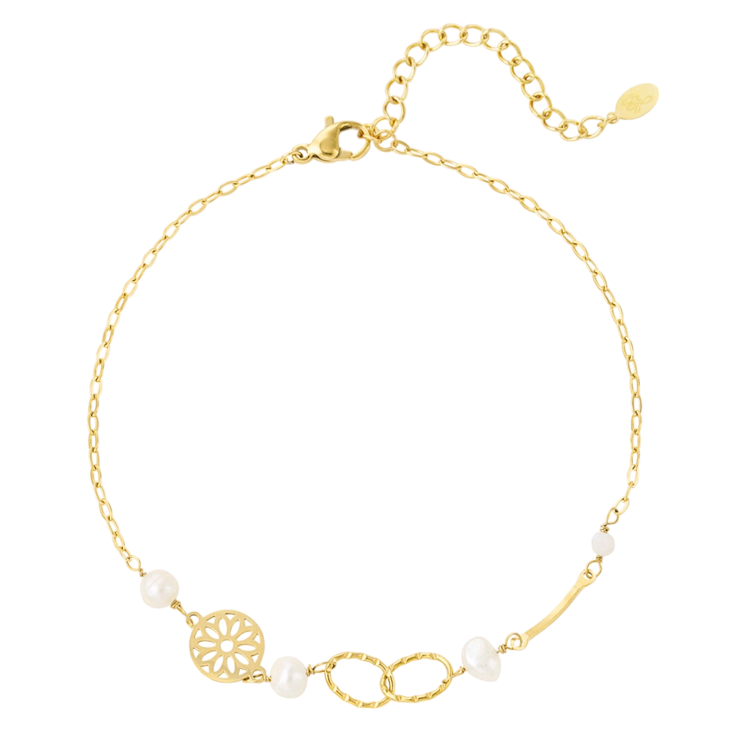 Enkelbandje bedel combinatie en parels