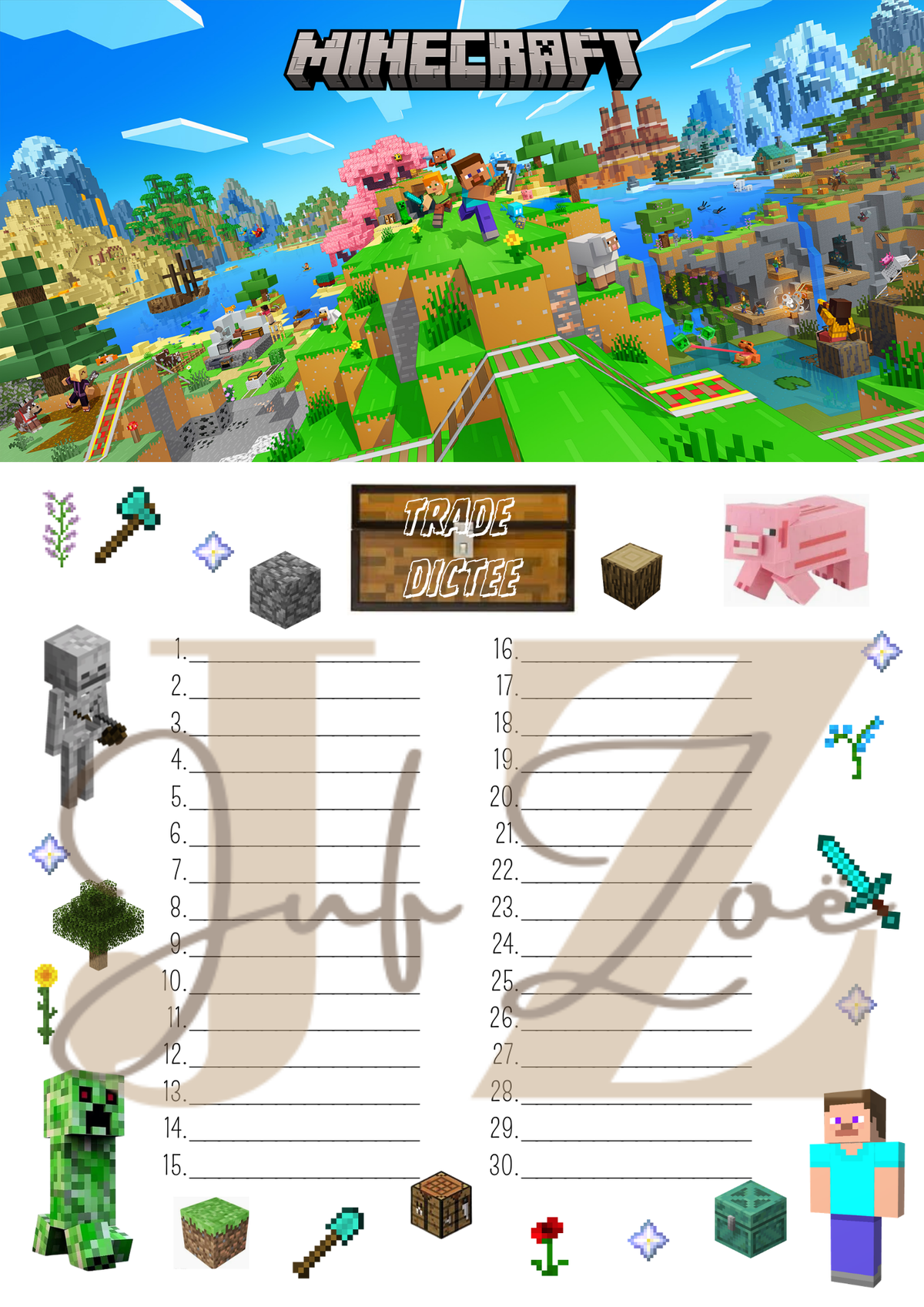 Minecraft Trade dictee | Juf Zoë