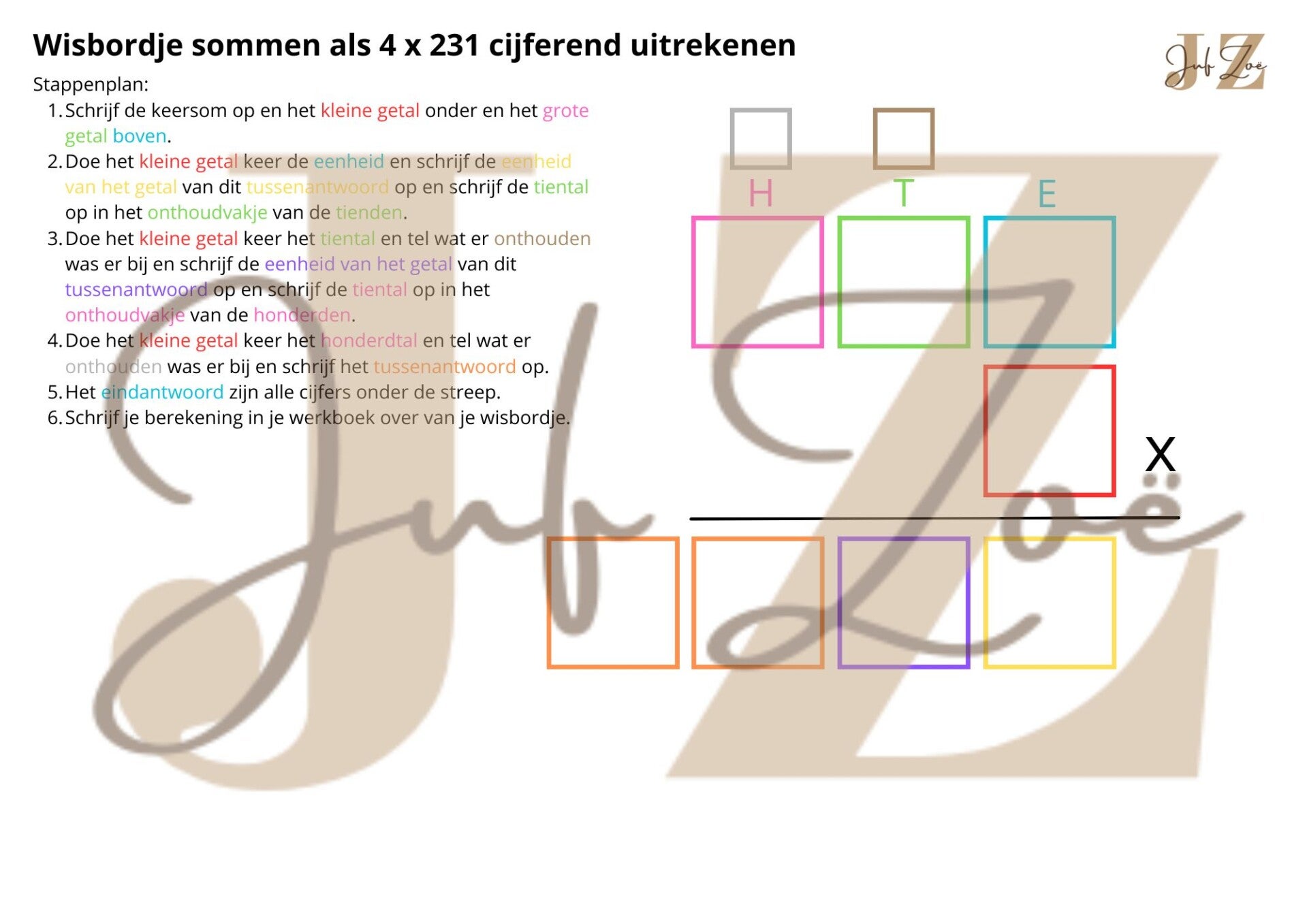 Wisbordje Cijferend vermenigvuldigen 4 x 231