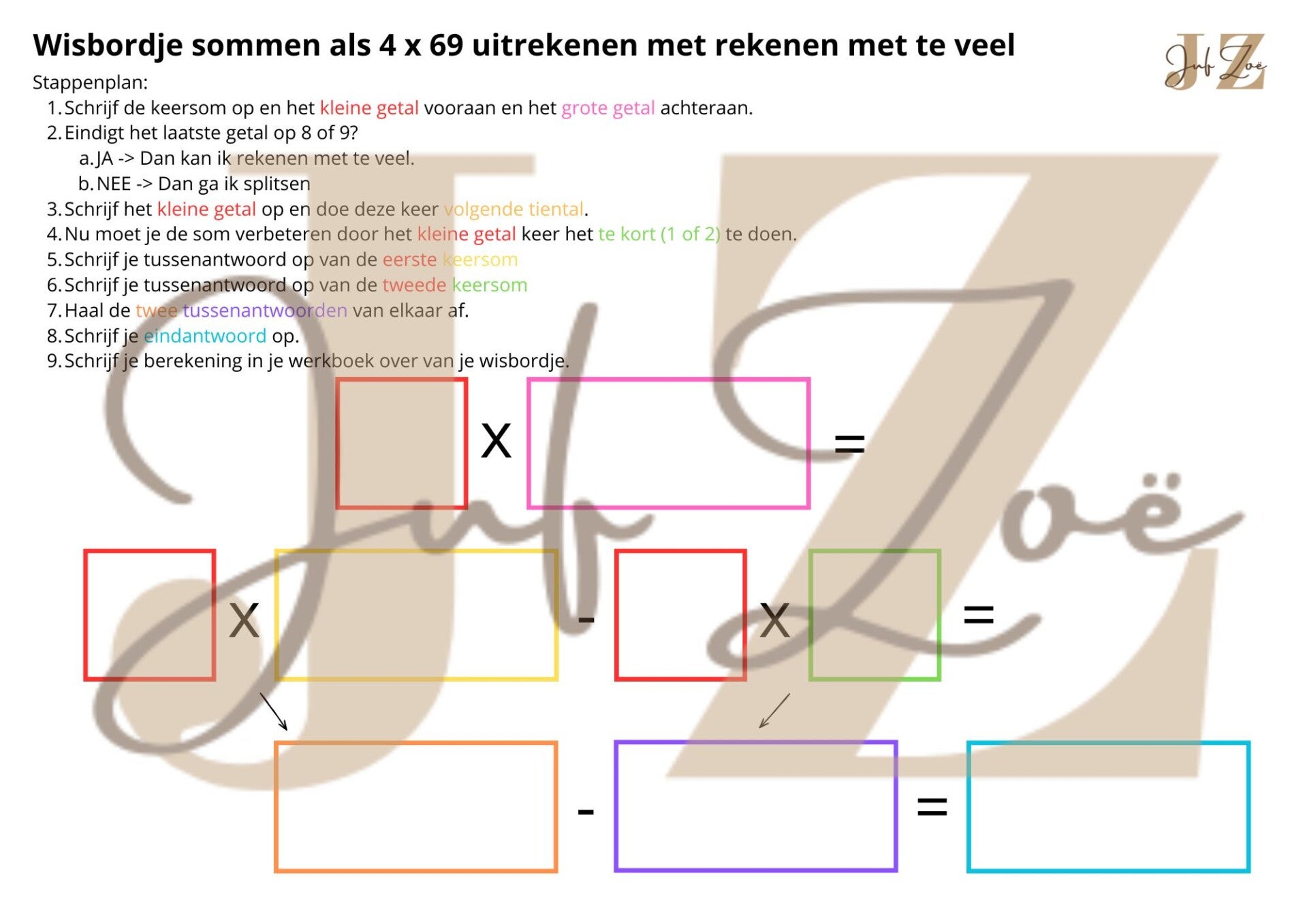 Wisbordje Rekenen met te veel 4 x 69