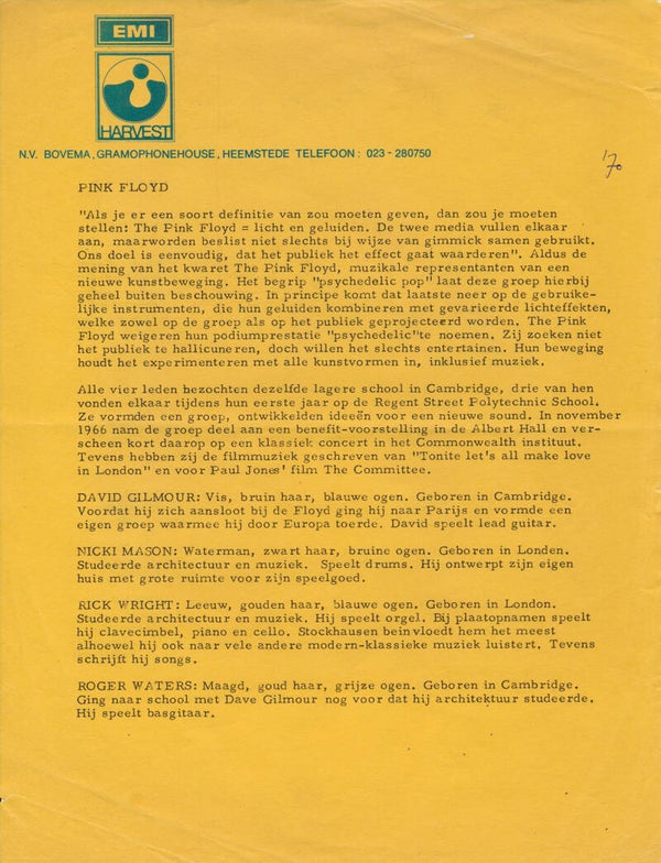 Pink Floyd - Pink Floyd - 1969/1970 [Holland] - Press Release