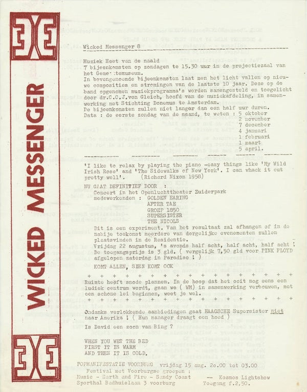 Pink Floyd et al. - Wicked Messenger 08, August 1969 [Holland] - Newsletter