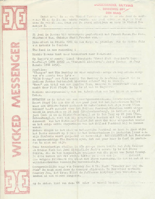 Pink Floyd et al. - Wicked Messenger 03, June 1969 [Holland] - Newsletter