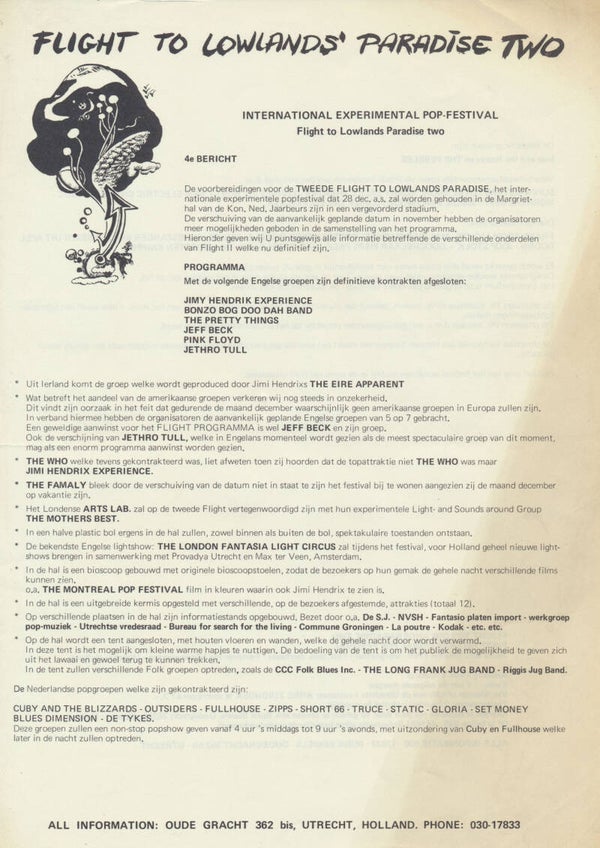 Pink Floyd et al. - Flight To Lowlands Paradise Two [Holland] - Press Release