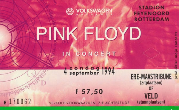 Pink Floyd - Stadion Feijenoord, Rotterdam, September 4, 1994 [Holland, Ere/Maastribune] - Ticket Stub