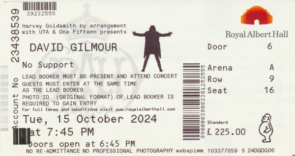 David Gilmour - Royal Albert Hall, London, 15 October 2024 [UK] - Ticket