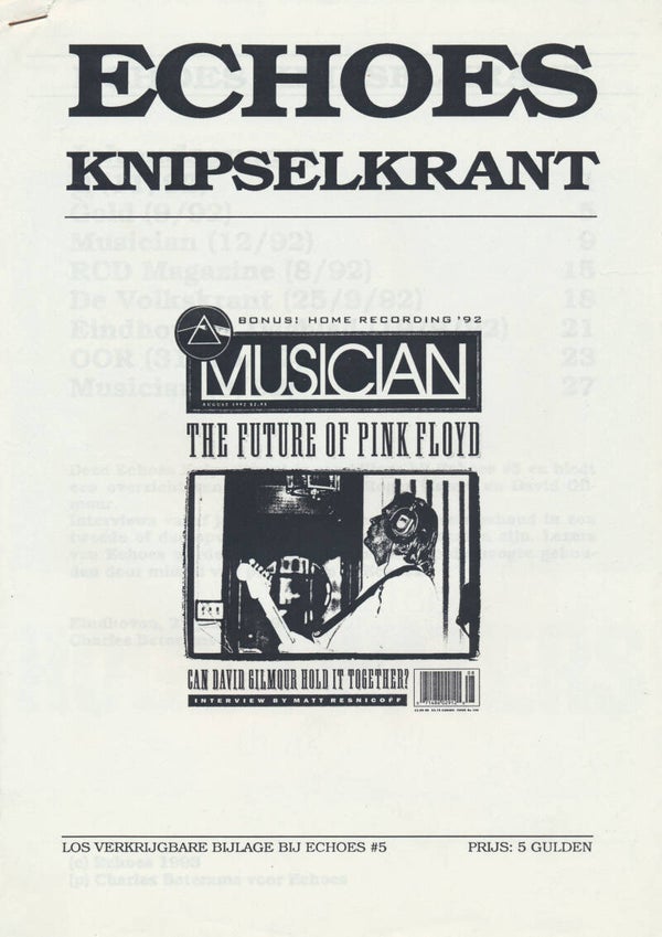 Pink Floyd - Echoes Knipselkrant - 1992 [Holland] - Fanzine