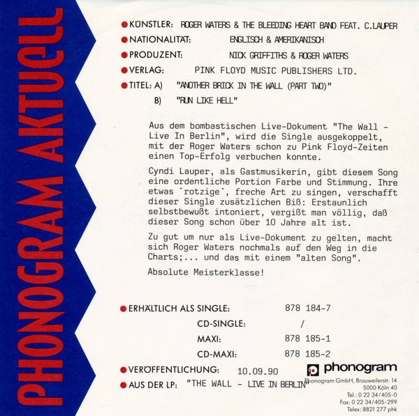 Roger Waters - Another Brick In The Wall (Part 2) [Germany, promo] - 7"