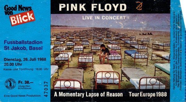 Pink Floyd - Fussballstadion St. Jakob, Basel, 26 July 1988 [Switzerland] - Ticket Stub