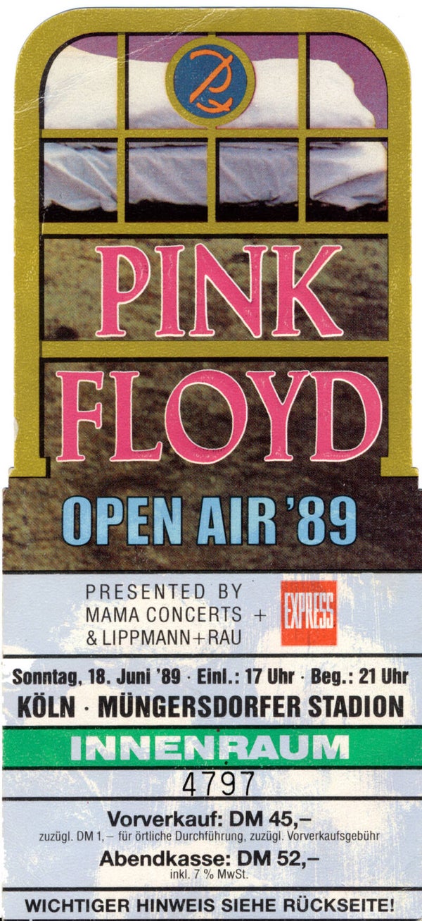 Pink Floyd - Müngersdorfer Stadion, Köln, 18 June 1989 [Germany] - Ticket Stub