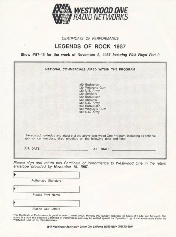Pink Floyd - Legends Of Rock [USA, radio show promo] - 2LP