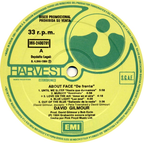 David Gilmour - About Face [Spain, promo] - LP
