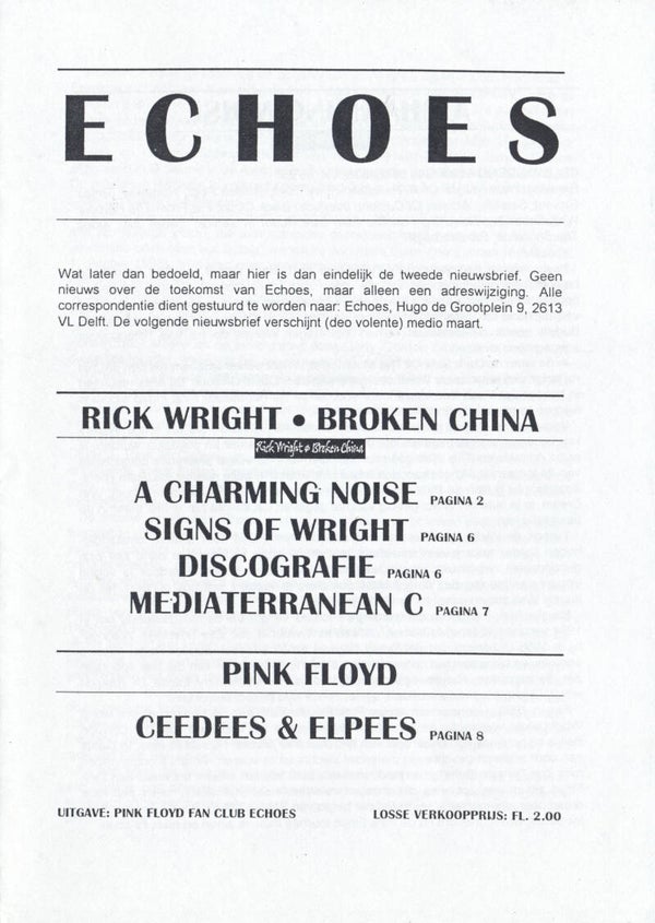 Pink Floyd - Pink Floyd Magazine Echoes - Nieuwsbrief 2 - October 1997 [Holland] - Fanzine