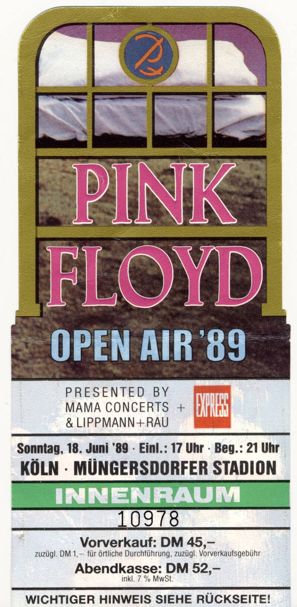 Pink Floyd - Müngersdorfer Stadion, Cologne, 18 June 1989 [Germany] - Ticket Stub