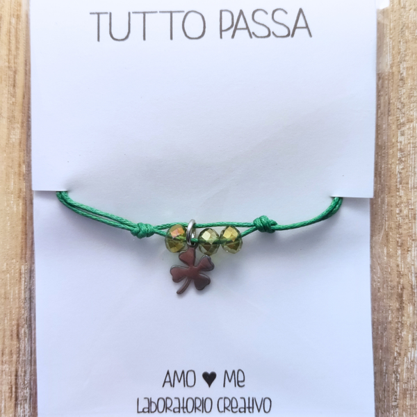 BRACCIALETTO YOU ARE SPECIAL TO ME - QUADRIFOGLIO SILVER (cordino verde smeraldo)