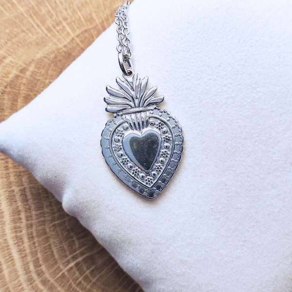 COLLANA CUORE SACRO ACCIAIO SILVER