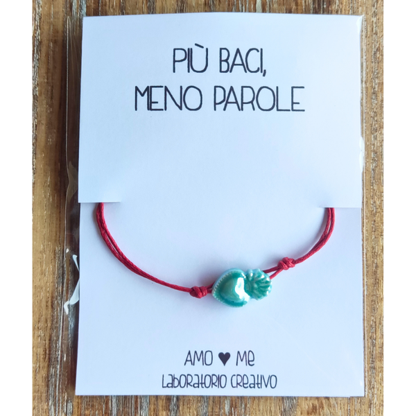 BRACCIALETTO YOU ARE SPECIAL TO ME - Cuore sacro VERDE ACQUA, cordino ROSSO