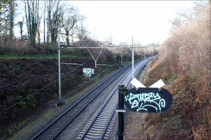 foto vanaf het betonviaduct naar de plek waar voorheen het station van Oud Valkenburg stond
