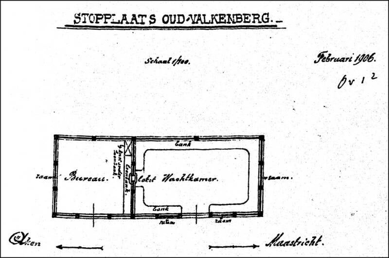 afbeelding technische tekening van station Oud Valkenburg aan de spoorlijn tussen Valkenburg en Schin op Geul