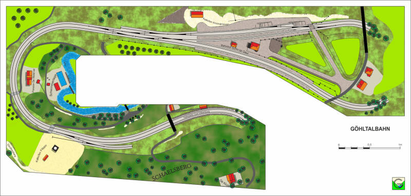 Der Gleisplan der Modelleisenbahn Die Göhltalbahn | eine Modellbahn nach realem Vorbild | das Bild zeigt die Highlights der Modellbahnanlage 