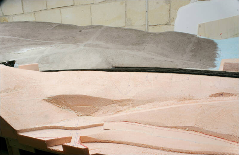 carving foam to create scenery