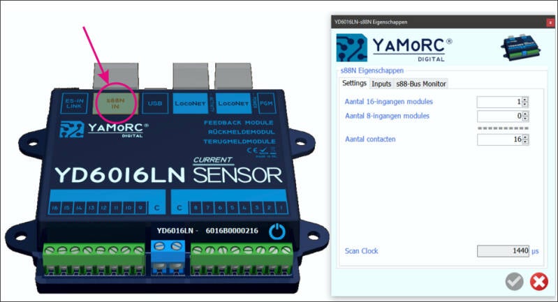 instellen aantal YD6016ES modules achter YD6016LN