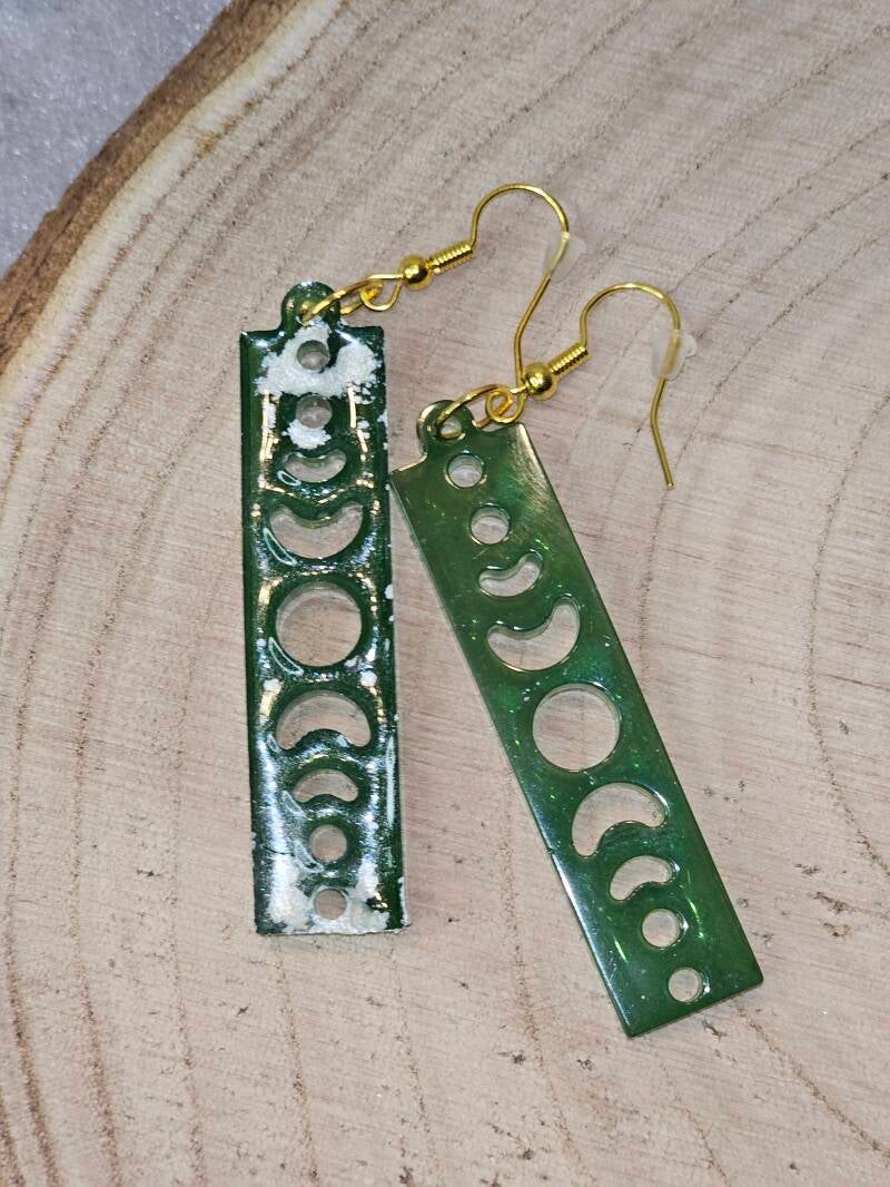 BOUCLES D'OREILLES RECTANGLE LUNE VERT