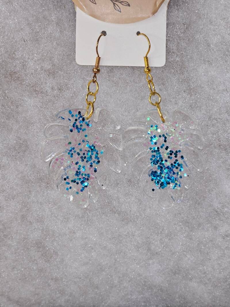 BOUCLES D'OREILLES FEUILLES FINES PAILLETTES