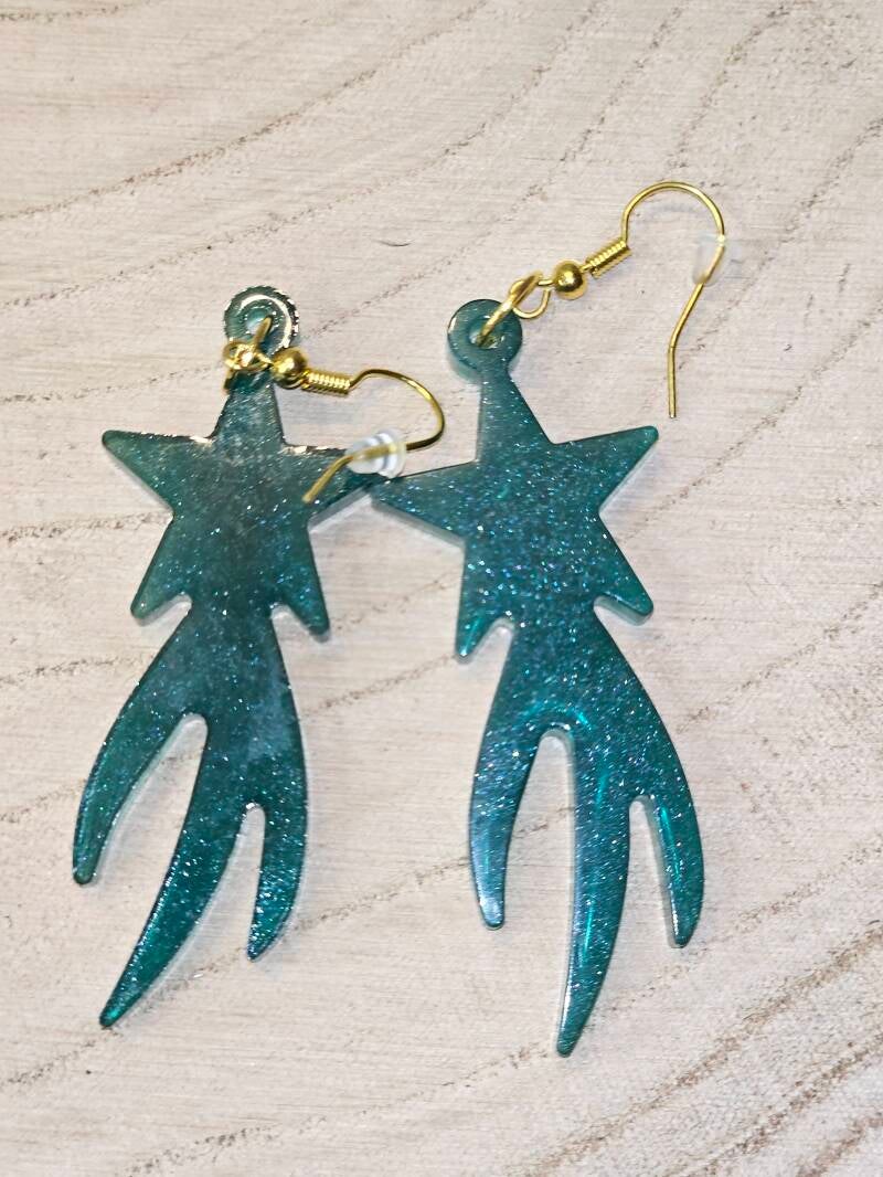 BOUCLES D'OREILLES ETOILE FILANTE VERTE