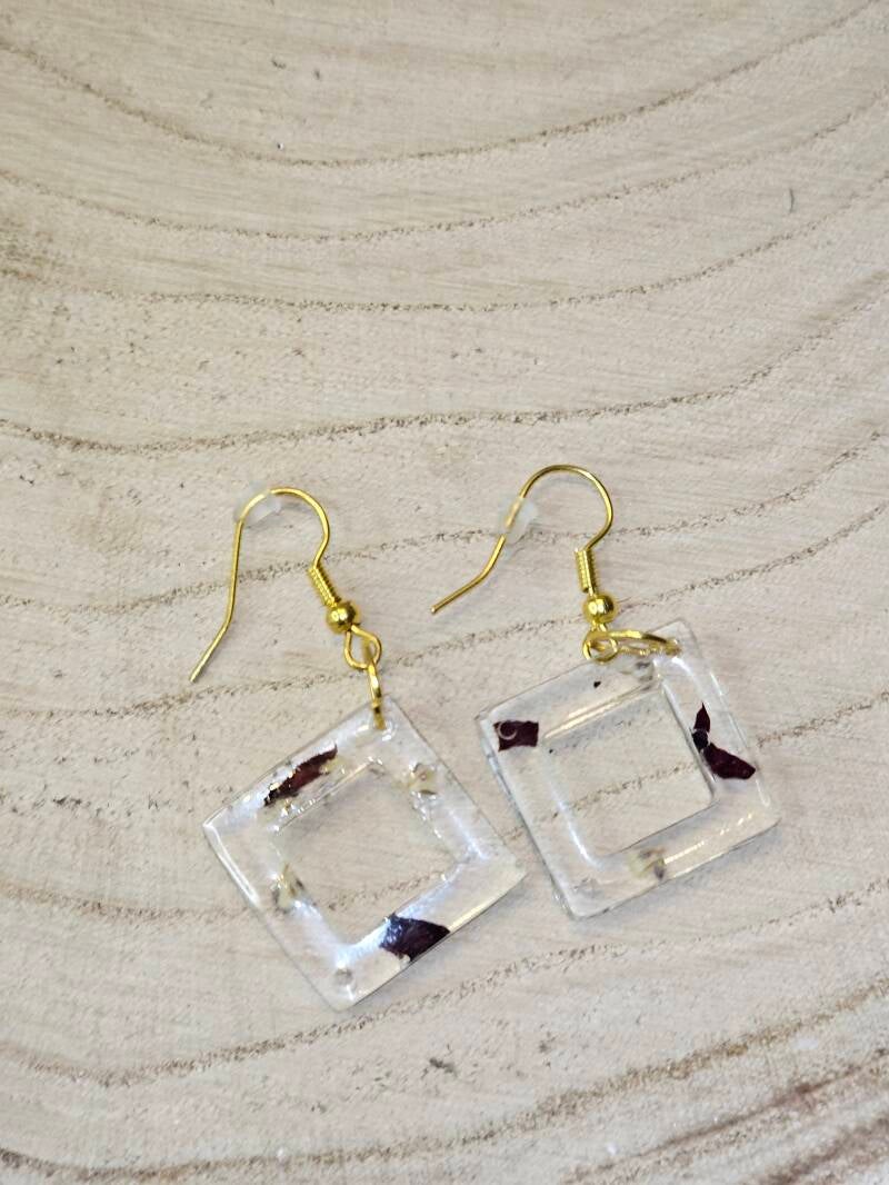 BOUCLES D'OREILLES CARRE PETIT PETALES DE ROSE